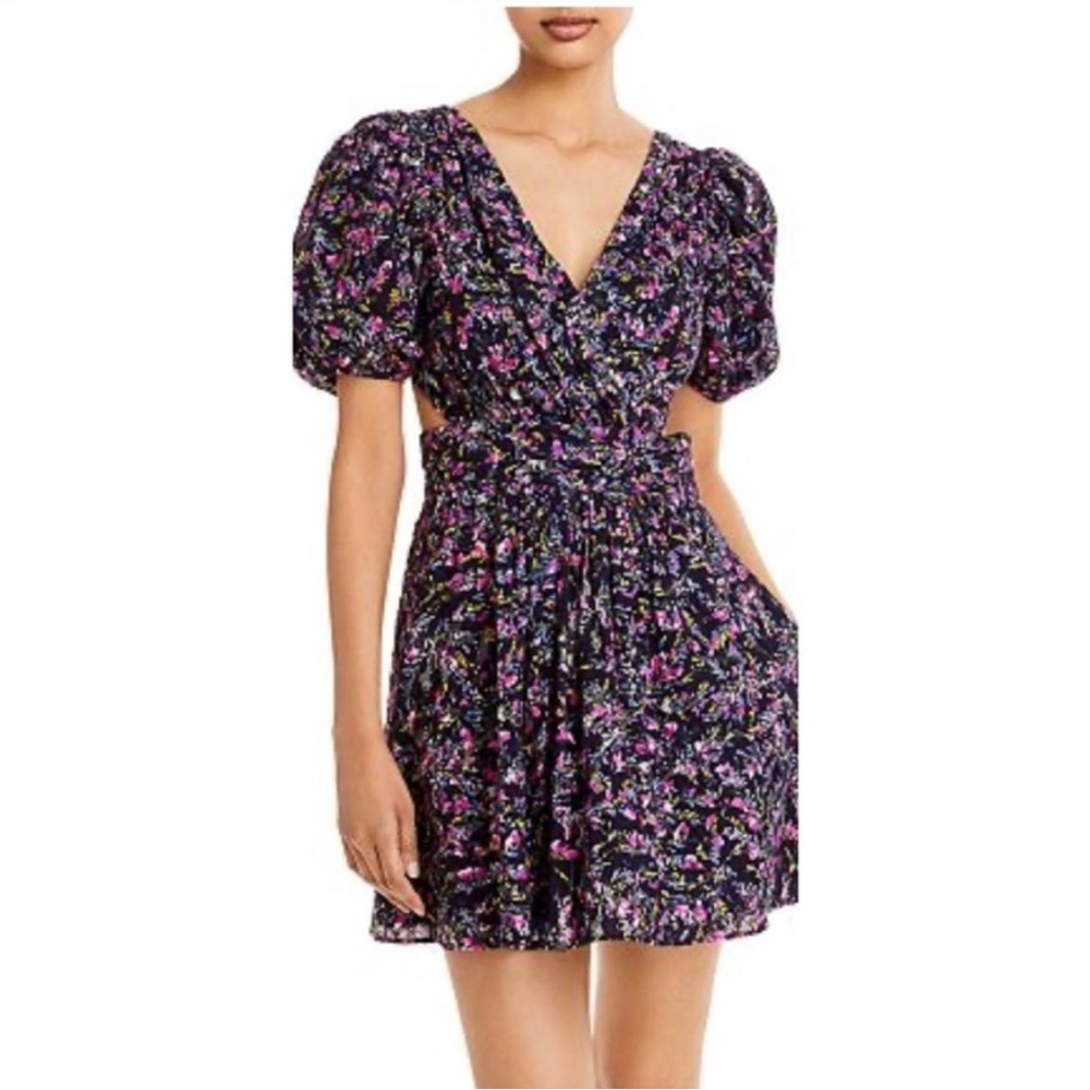 French Connection Navy Blue Floral Cotton Eyelet Lace Mini Dress with Cutouts
